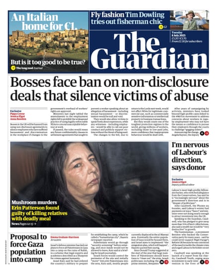 Guardian front page, Tuesday 8 July 2025