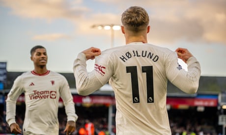 Rasmus Højlund celebrates after scoring for Manchester United