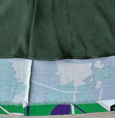 Top: a dress finished with French seams. Bottom: a dress finished with overlocking