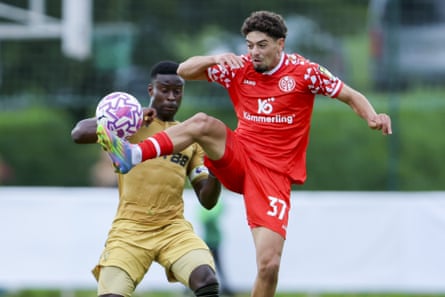 Marc Guéhi successful action for Crystal Palace against Mainz successful a pre-season friendly.