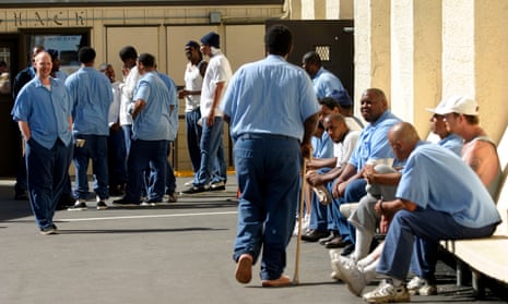 Inmates are seen inside the yard of San Quentin State Prison.