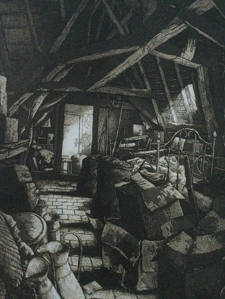 Into the Attic, 2004, an etching and aquatint by Anthony Dyson