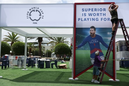 A poster of Lionel Messi outside the Hard Rock Stadium in Miami