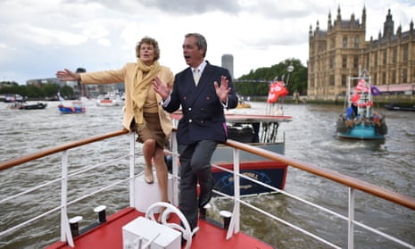 Kate Hoey and Nigel Farage on a passenger boat on the river Thames during the EU referendum campaign.