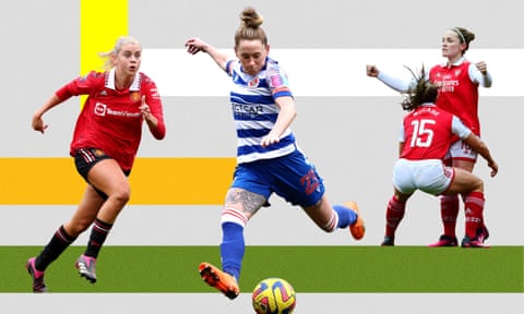 Manchester United's Alessia Russo, Reading's Rachel Rowe and Kim Little of Arsenal.