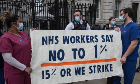 NHS staff protest outside Downing Street in March