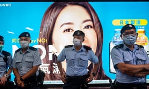 Police officers on guard in Hong Kong last week.