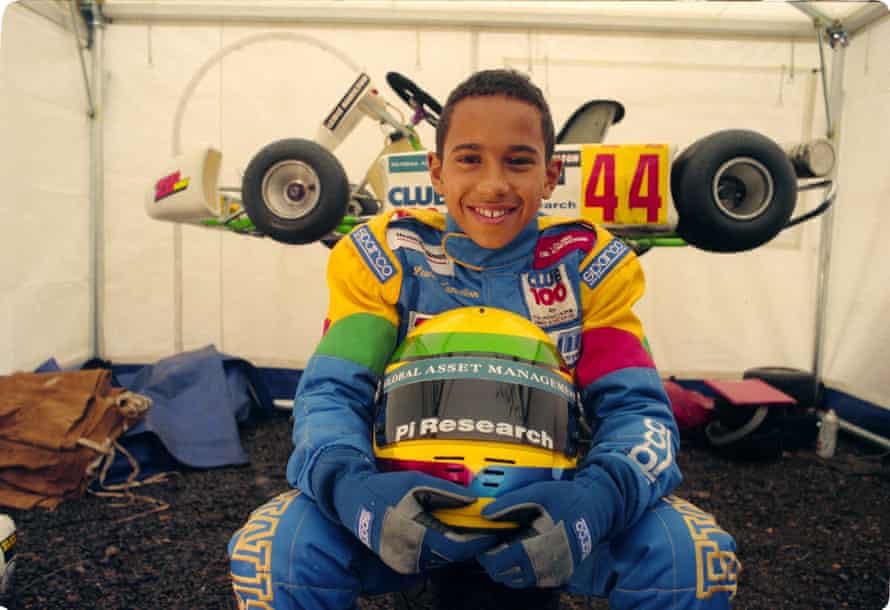 Lewis Hamilton as a 12-year-old go-kart champion in October 1997.