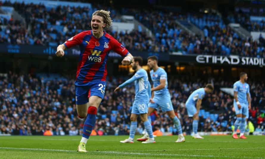 Conor Gallagher celebrates after scoring for Crystal Palace in October’s victory at Manchester City.