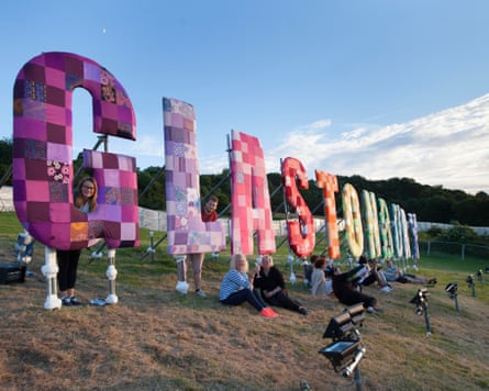 Glastonbury sign at the Worthy Farm.