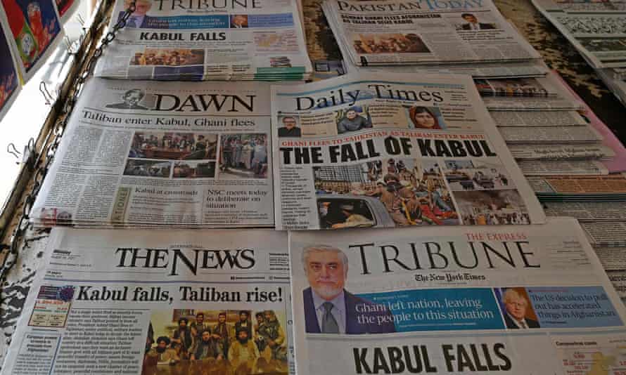 Newspapers in Pakistan on Monday carry news about the fall of Kabul