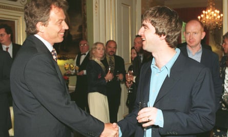 Tony Blair and Noel Gallagher meet at a drinks reception at No 10 Downing St, July 1997.