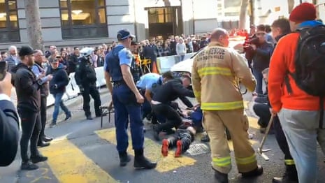 Sydney stabbing: moment man was restrained by public after rampage – video report