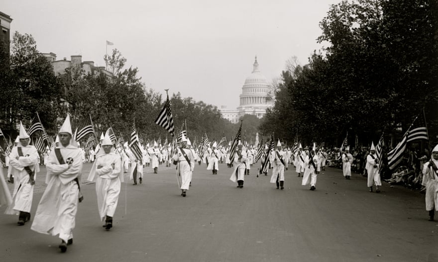 A 1927 Ku Klux Klan parade in Washington DC.