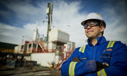 Cuadrilla health and safety manager Nick Mace with the drilling rig.