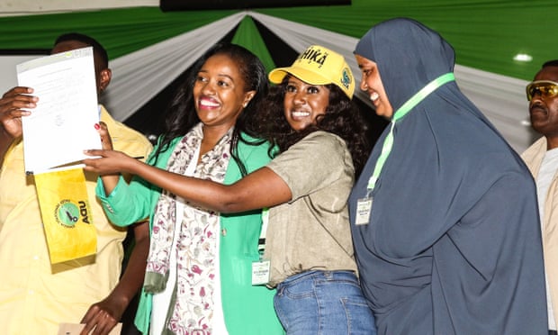 Susan Kihika (second from left) celebrates with her family and supporters after being elected Nakuru county governor earlier this month.