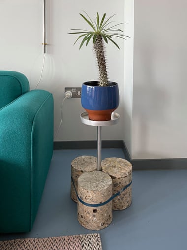 The plant stand, designed by Ab Rogers, built using concrete from the building, which is to be given to new buyers.