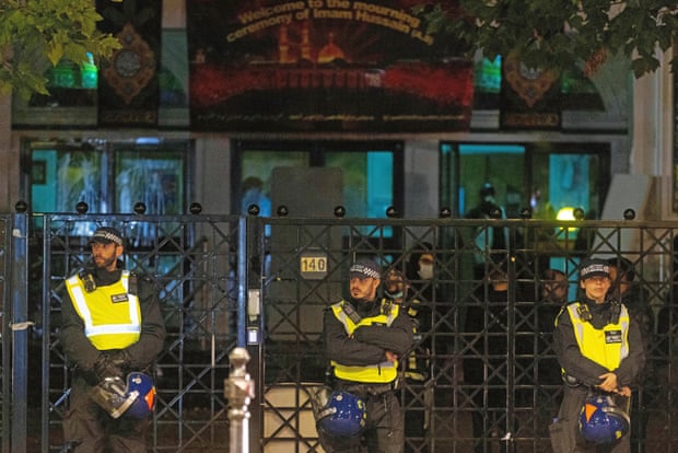 Police outside the Kilburn Islamic Centre in London.