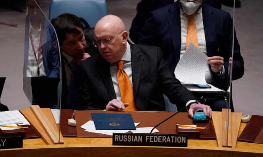 Ambassador Vassily Nebenzia attends a UN Security Council at UN headquarters in New York on 19 May 2022.