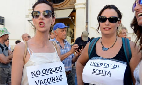 A demonstration in Rome against the Italian decision to make vaccinations against 16 diseases a condition of entry to school at six