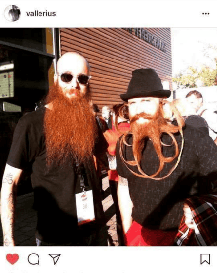Vallerius (left) with Garey Faulkner at the 2015 World Beard and Mustache Championships in Austria