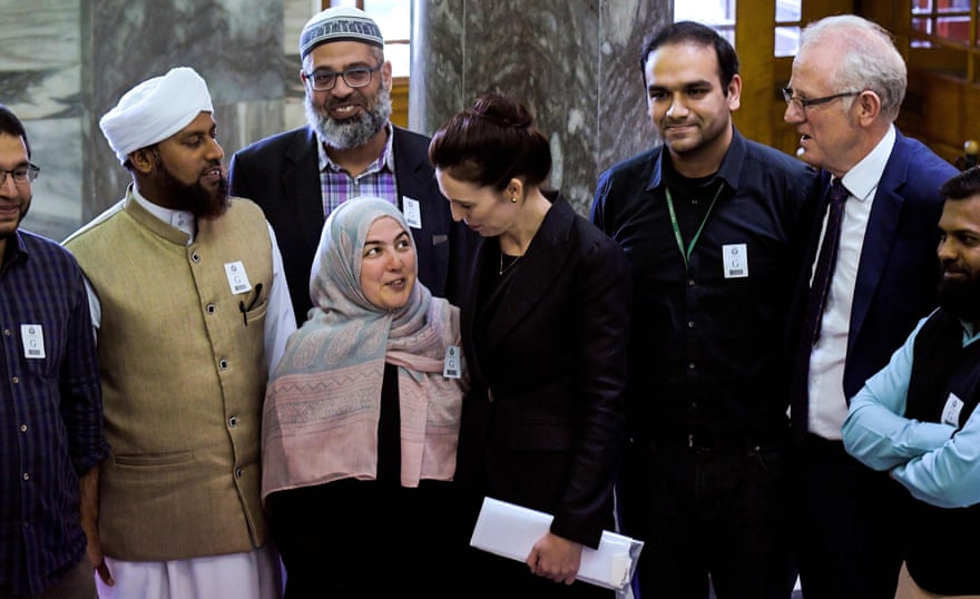 Jacinda Ardern meeting Muslim community leaders following the Christchurch attack, at Parliament House in Wellington, 19 March.