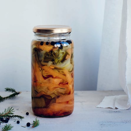 A jar of pickled vegetables