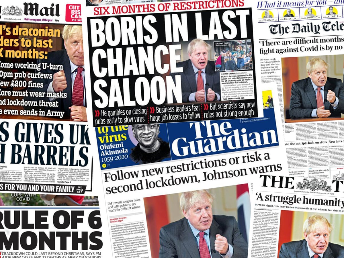 Boris Gives Uk Both Barrels How Uk Papers Covered Johnson S Covid Speech Coronavirus The Guardian Boris Gives Uk Both Barrels How Uk Papers Covered Johnson S Covid Speech Coronavirus The Guardian