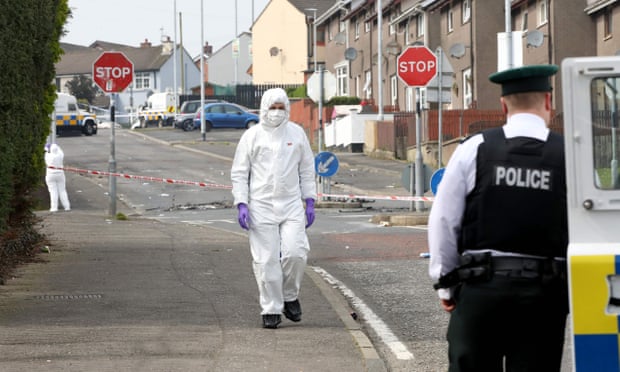 Police in the Creggan area of Derry after the shooting of Lyra McKee