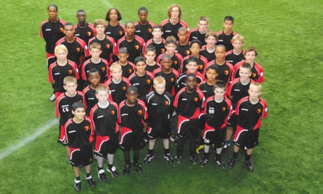 Dominic Ball (fourth left in the second row from the back) and his Watford academy teammates.