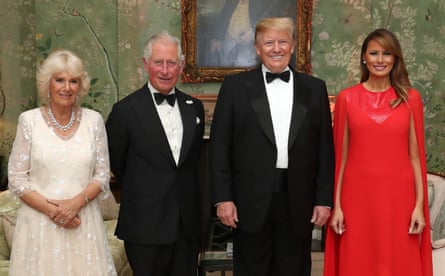Camilla, Charles, Donald Trump and Melania pose in a line in evening dress
