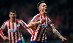 Saúl Ñíguez celebrates after his early goal for Atlético Madrid.