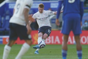 Kevin De Bruyne fires a free-kick that rattles the woodwork.