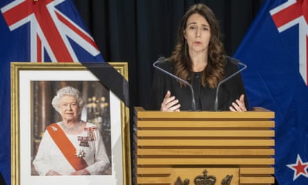 Jacinda Ardern at a press conference after the news of the death of the Queen.