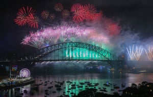 The midnight fireworks display at Sydney Harbour, Australia