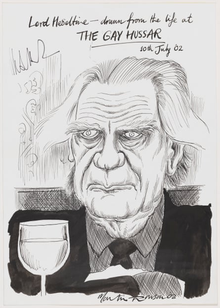 Michael Heseltine by Martin Rowson pen and ink, 10 July 2002.