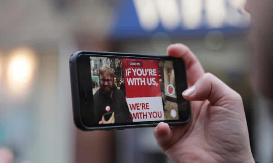 People’s Vote campaigners record a social media message.