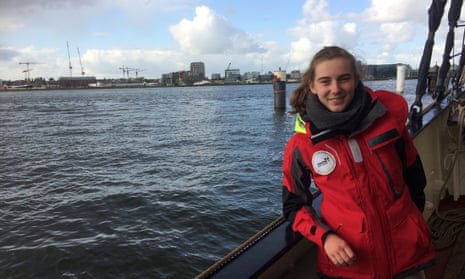 Adélaïde Charlier on board the Regina Maris, which is sailing from Amsterdam to Rio. The young campaigners say they are determined to continue their journey.