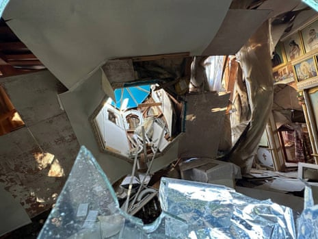 A handout picture taken and released on by Ukrainian emergency services shows another view of a destroyed church in Zaporizhzhia.
