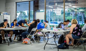 Volunteers in Florida count ballot and postal ballot votes.