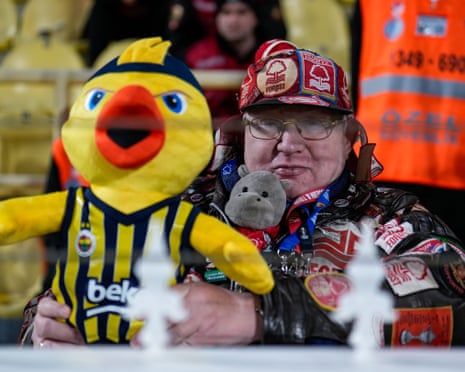 A Nottingham Forest fan inside the Sukru Saracoglu Stadium.