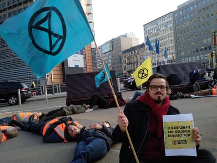 Extinction Rebellion activists outside the European commission building in Brussels, Belgium on 15 April 2019