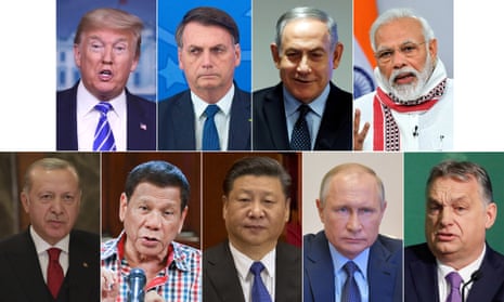 Leaders who have performed badly. Top Row: Donald Trump, Jair Bolsonaro, Benjamin Netanyahu and Narendra Modi. Bottom Row: Recep Tayyip Erdoğan, Rodrigo Duterte, Xi Jinping, Vladimir Putin, Viktor Orbán.