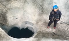 Michelle Paver by the moulin, on the glacier - Mendenhall Glaciar