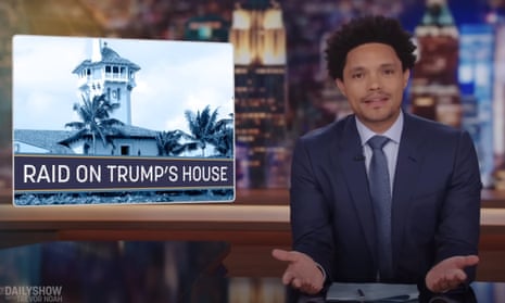 Trevor Noah on FBI’s raid of Mar-a-Lago: “Wouldn’t it be weird if this is the thing that takes Trump down? We thought it would be something like conspiracy or bribery or blackmail, but no, Trump got busted for taking work home with him? What a nerd.”