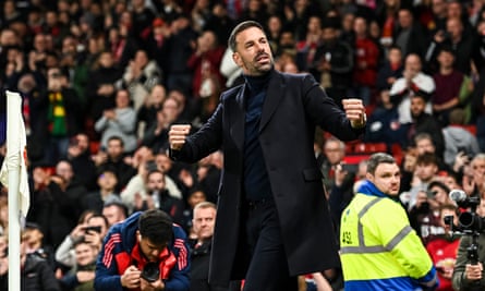 Ruud van Nistelrooy celebrates a Manchester United goal on a good night for the interim manager.