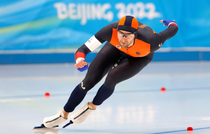 Thomas Krol of Nederlands in action during the men’s speed skating 1,500m.