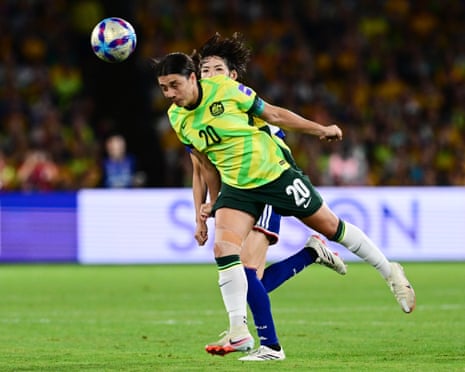 Sam Kerr heads the ball during the Women’s Asian Cup final