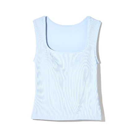 A Uniqlo Ribbed Square Neck Sleeveless Bra Top in pale blue on a white background