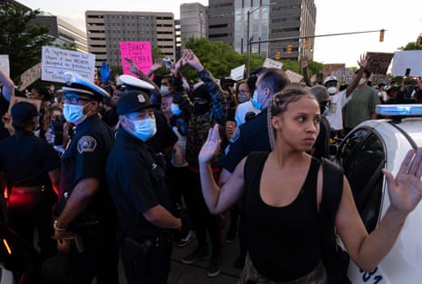 Protesters at a demonstration in Detroit, Michigan.